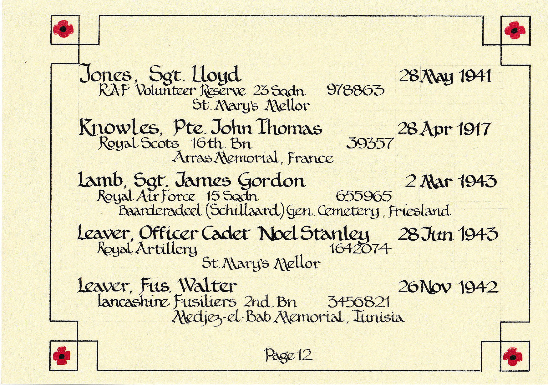 Page 12 Book of remembrance