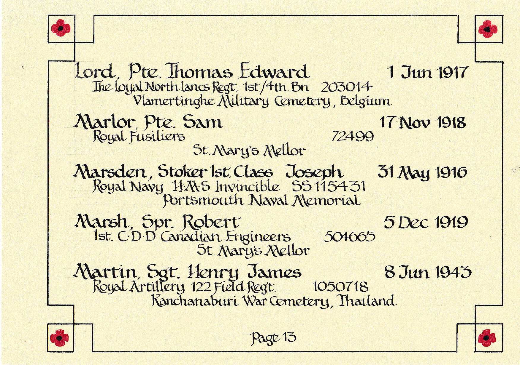 Page 13 Book of remembrance