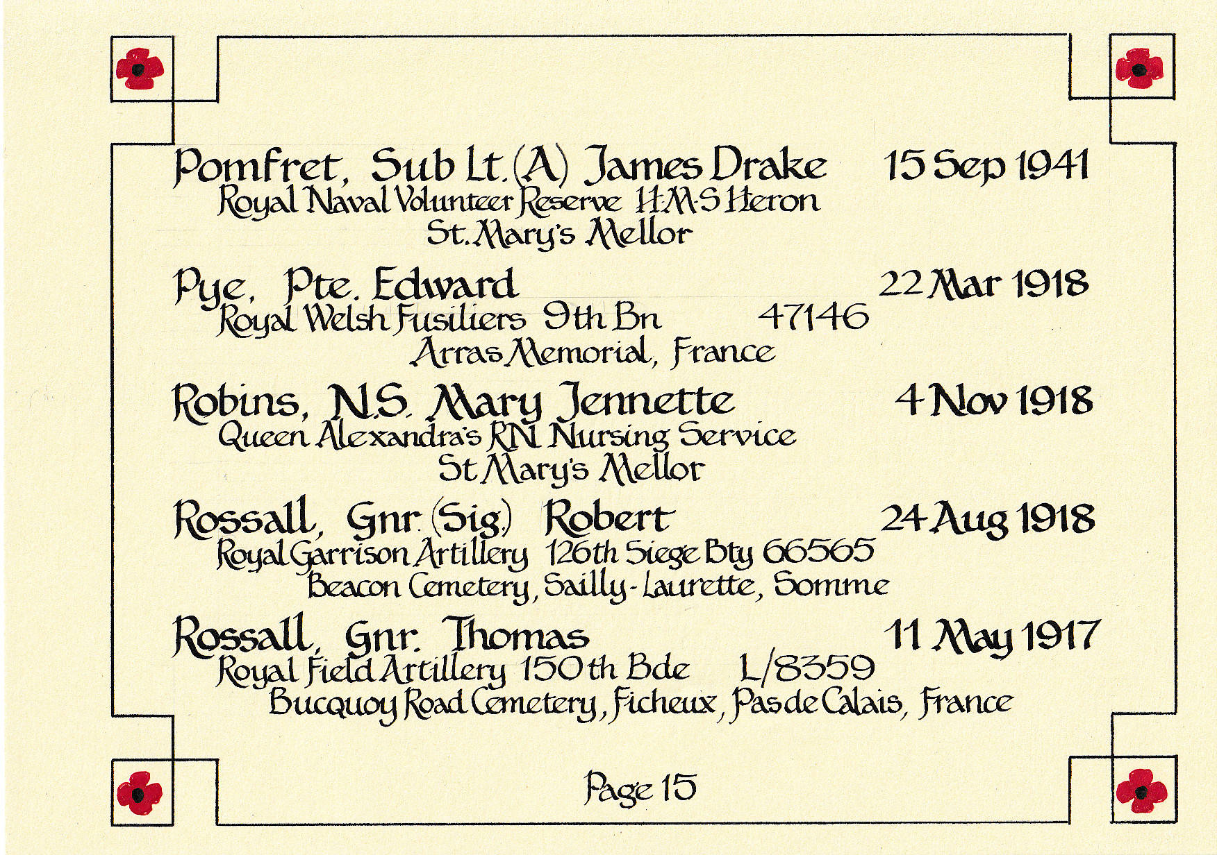 Page 15 Book of remembrance